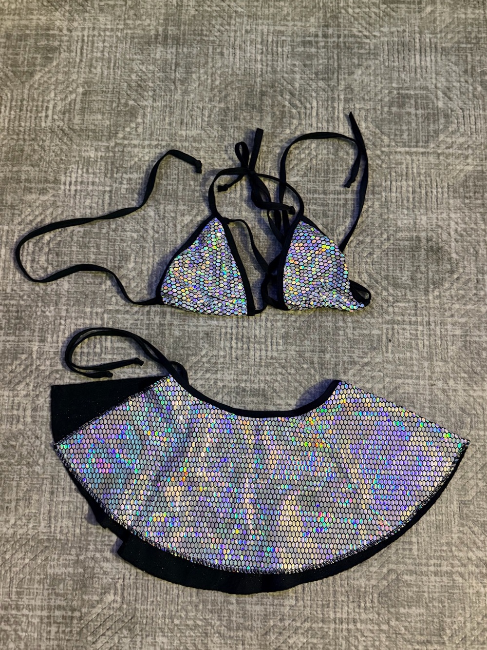 Freedom Rave Wear Holographic Stardust Wrap Bikini Top and Skirt Set